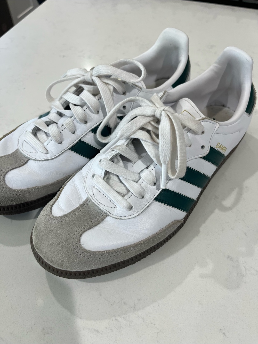 adidas White Leather Sneakers with Dark Green Stripes